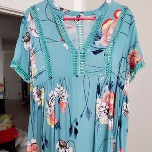 Teal high low midi summer dress